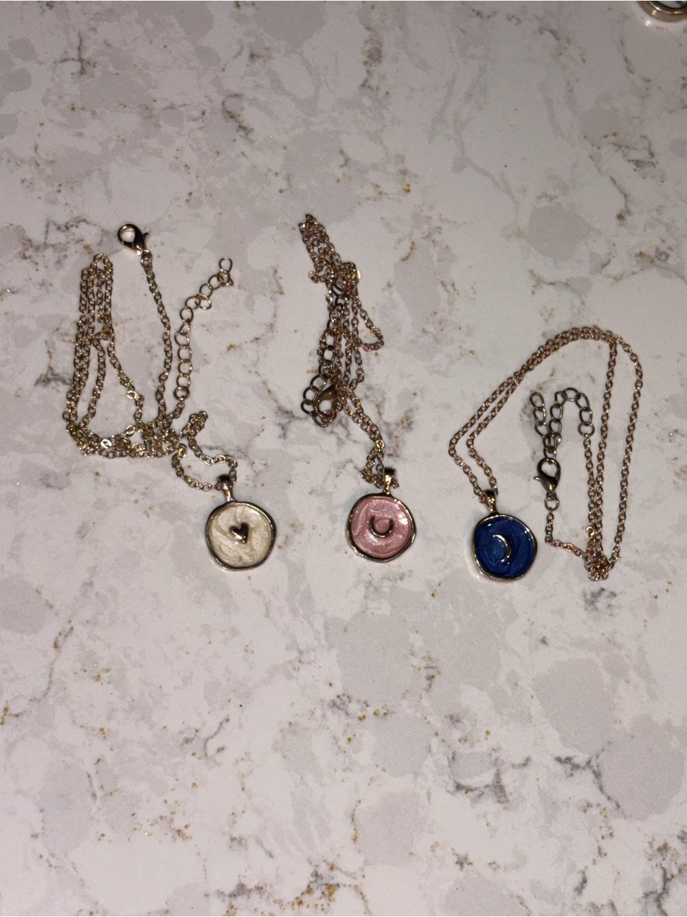 Rose Gold Tone Delicate Heart, Moon, and Lucky Horseshoe.